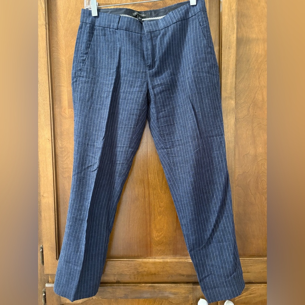 Banana Republic Navy Linen Pinstripe Trousers